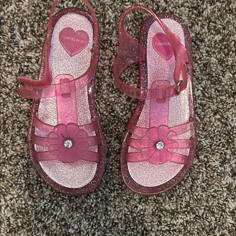 Flowers by Zoe Pink Glitter Heart Sandals
